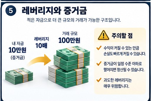 10배 레버리지와 증거금 관계를 설명하는 인포그래픽